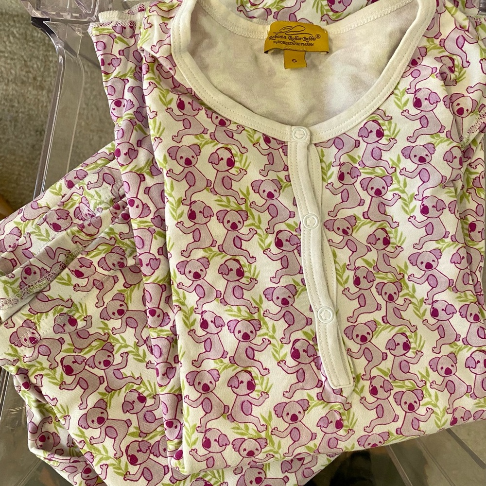 Roberta Roller Rabbit size S pajama. pink and green Koala print. Pima Cotton.